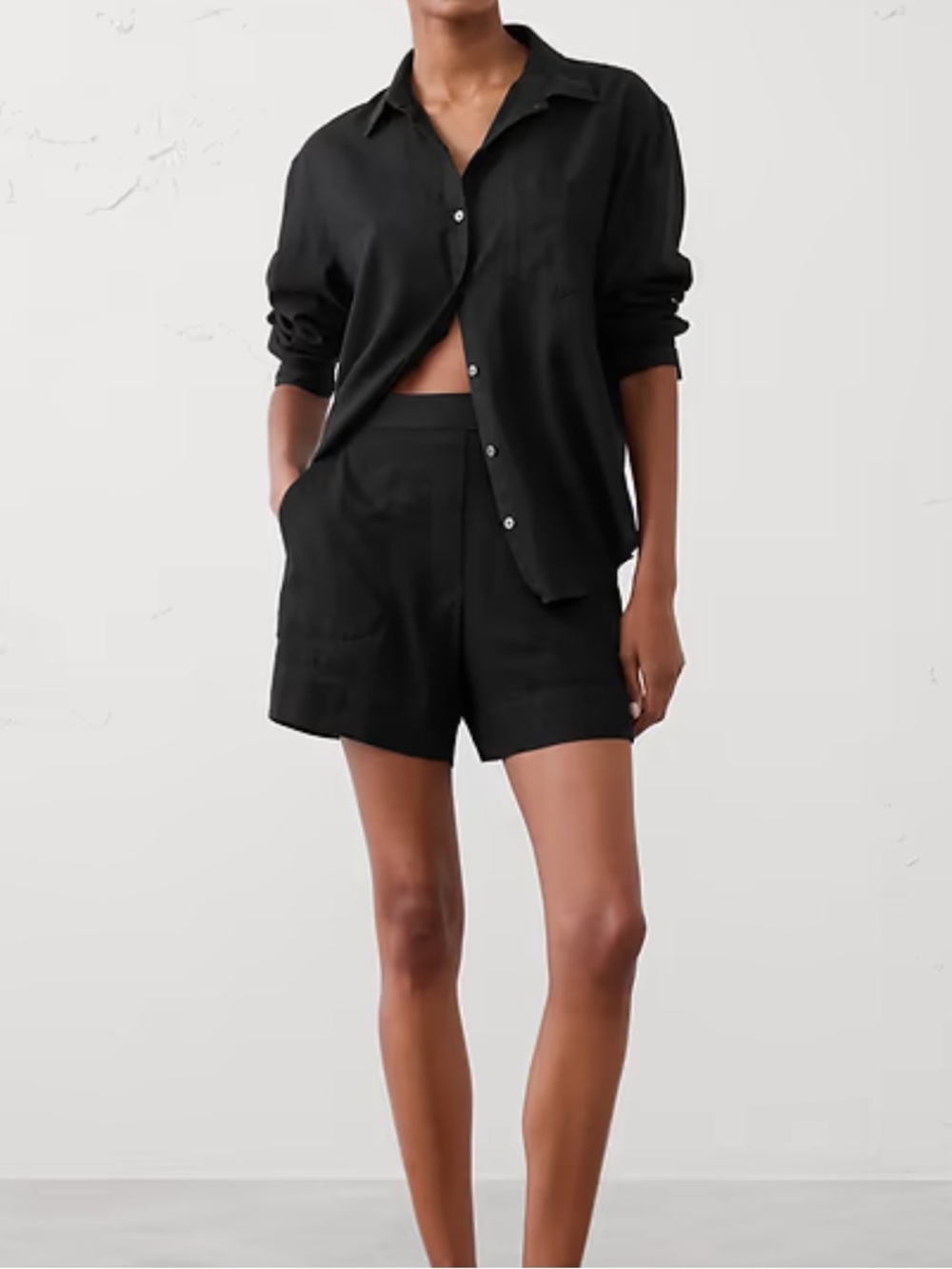 NWT BANANA REPUBLIC ANYDAY HIGH-RISE BLACK LINEN-BLEND SHORTS SIZE XS